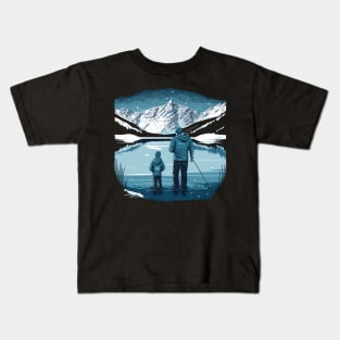 dad and son ice fishing Kids T-Shirt